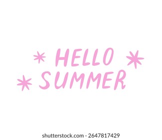 Cheerful summer typography – "HELLO SUMMER" in handwritten pink font with stars – perfect for seasonal decorations and fun event graphics.