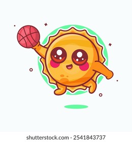 cheerful sun character mascot playing basketball isolated cartoon