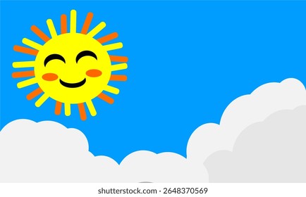 Cheerful sun and clouds vector illustration in flat style, perfect for web design, apps, educational content, or children's books. 
