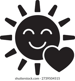 A cheerful sun with a heart symbolizing warmth and love. isolated on white background, illustration