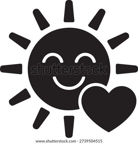 A cheerful sun with a heart symbolizing warmth and love. isolated on white background, illustration