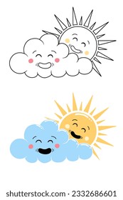 A cheerful sun looks out from behind cloud, two options