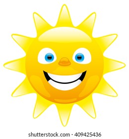Cheerful sun on the white background.