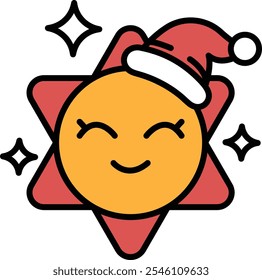 A cheerful sun with a red Santa hat on top, giving off a warm and festive vibe. The sun's smile is infectious, and the hat adds a touch of holiday cheer