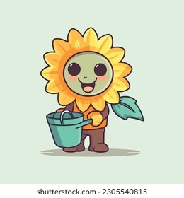 Cheerful sunflower mascot character for gardening supply store.