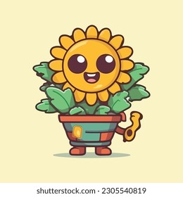 Cheerful sunflower mascot character for gardening supply store.