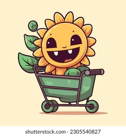 Cheerful sunflower mascot character for gardening supply store.