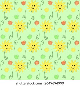 Cheerful sunflower pattern design graphic art home decor bright and vibrant whimsical view nature inspired, seamless pattern