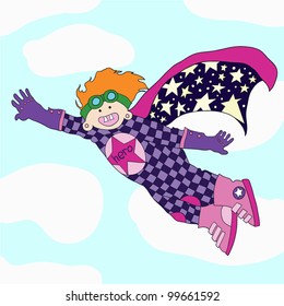 Cheerful super hero - rescuer. vector illustration.