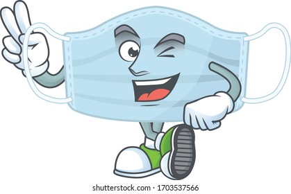 Cheerful surgery mask mascot design with two fingers