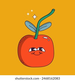 A cheerful sweet cherry in a groovy style 