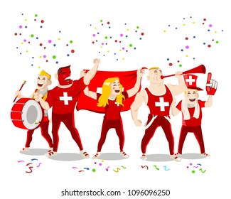 Cheerful Switzerland Football national Team Supporters Crowd Having Fun