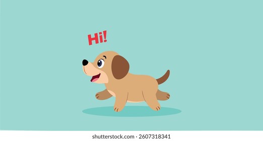 cheerful tan-colored puppy walking and greeting