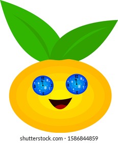 cheerful tangerine in the eyes of which the New Year's clock is reflected the concept of winter holidays and Christmas object on a white background