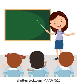 Cheerful teacher teaching in classroom