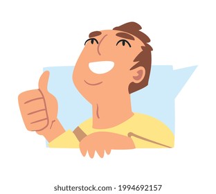 Cheerful Teen Boy Showing Like Gesture, Teenager Doing Thumb Up Cartoon Vector Illustration