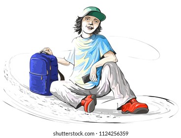 cheerful teenager with a fashionable backpack