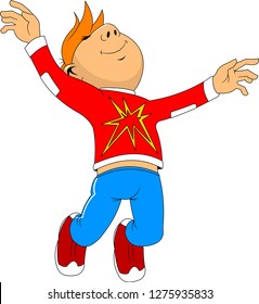 cheerful teenager in red t-shirt jumping, vector and illustration
