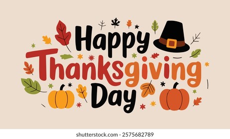 Cheerful Thanksgiving Design with Pilgrim Hat