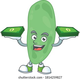 A cheerful thermus thermophilus cartoon mascot design having some money on hands. Vector illustration