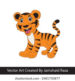 Cheerful Tiger Cartoon Vector Illustration - Zoo Animal Tiger lion