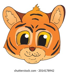 Cheerful tiger cub hand drawn. Vector illustration of cartoon funny tiger cub. 