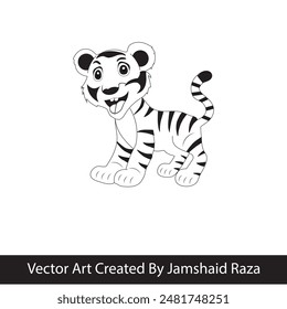 Cheerful tiger drawing - cartoonish tiger vector illustration and black and white silhouette - zoo animal lion,tiger graphic