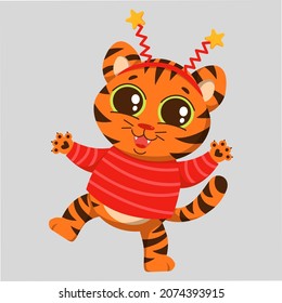 Cheerful tiger rejoices in the New Year.