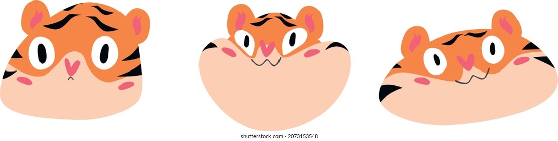 Cheerful tigers are a symbol of the new year 2022! Funny vector cliparts