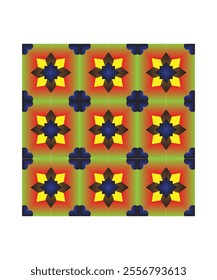 A cheerful tile pattern with yellow and navy floral elements, ideal for bright and colorful designs