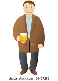 cheerful tipsy man standing with beer mug
