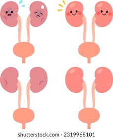 Cheerful and tired kidney characters