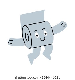 A cheerful toilet paper character leaping with excitement. Expresses happiness and fun energy. Vector illustration.