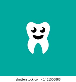 cheerful tooth. happy face.flat design.cartoon style. green background