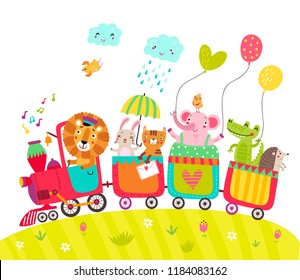 Cheerful train with cute animals