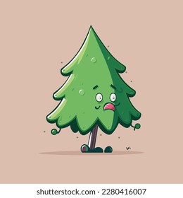 Carácter arbóreo alegre. Ilustración de un divertido árbol de abetos. Carácter prudente