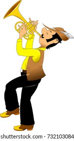 cheerful trumpeter in a hat and saxophonist in dress coat, vector

