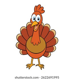 Cheerful turkey mascot bird smiling wide with bright eyes, cartoon-style feathers, and a friendly pose—perfect for festive, fun, or school-themed designs.
