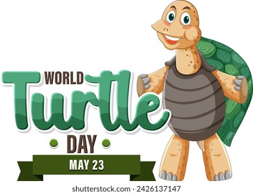 Cheerful turtle cartoon celebrating World Turtle Day