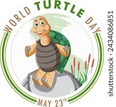 Cheerful turtle celebrating World Turtle Day, May 23rd.