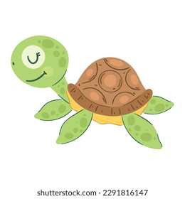 Cheerful turtle design over white