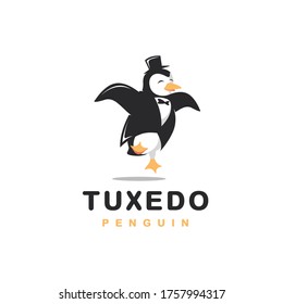 Cheerful tuxedo penguin logo cartoon vector illustration on white background