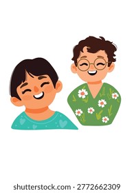 cheerful two boys portrait studio white background vector art