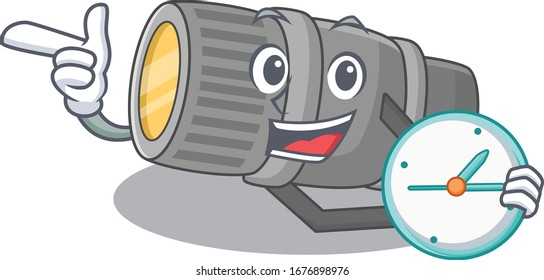 Cheerful underwater flashlight cartoon character style with clock