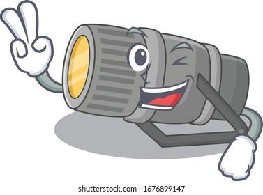 Cheerful underwater flashlight mascot design with two fingers