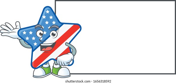 Cheerful USA star mascot style design with whiteboard