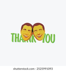 Uma arte vetorial alegre com um casal sorridente junto com as palavras "Thank You" (Obrigado), ideal para expressar gratidão em produtos e designs digitais.