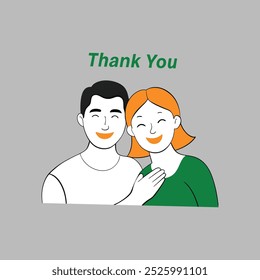 Uma arte vetorial alegre com um casal sorridente junto com as palavras "Thank You" (Obrigado), ideal para expressar gratidão em produtos e designs digitais.