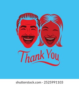 Uma arte vetorial alegre com um casal sorridente junto com as palavras "Thank You" (Obrigado), ideal para expressar gratidão em produtos e designs digitais.