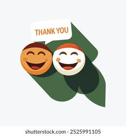 Uma arte vetorial alegre com um casal sorridente junto com as palavras "Thank You" (Obrigado), ideal para expressar gratidão em produtos e designs digitais.